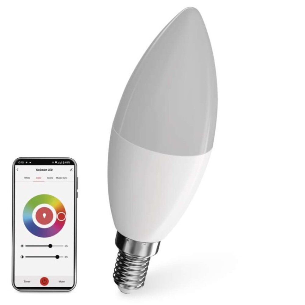 LED izzó GoSmart gyertya, E14, 4,8 W (40 W), 470 lm, RGB, dimmelhető, WiFi, 220-240V, CRI>80, EMOS, ZQW322R
