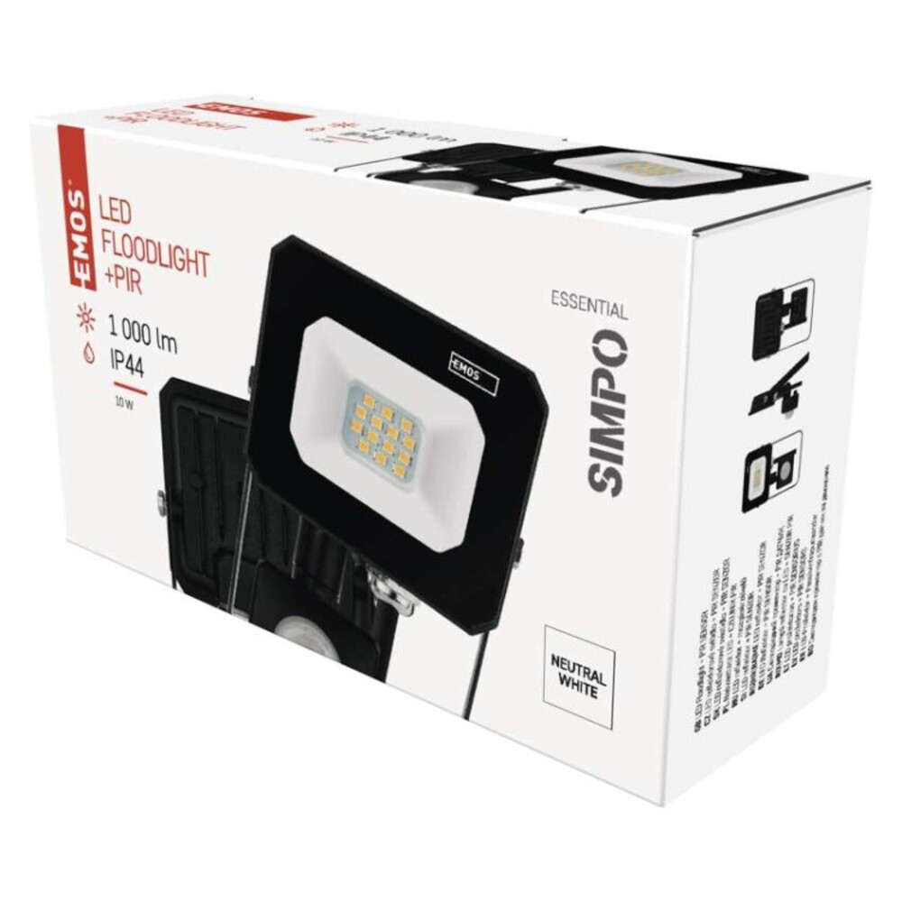 LED reflektor SIMPO PIR 10 W természetes fehér, 4000K, 1000, 220–240V, CRI> 80, fekete, IP44, EMOS, ZS2313