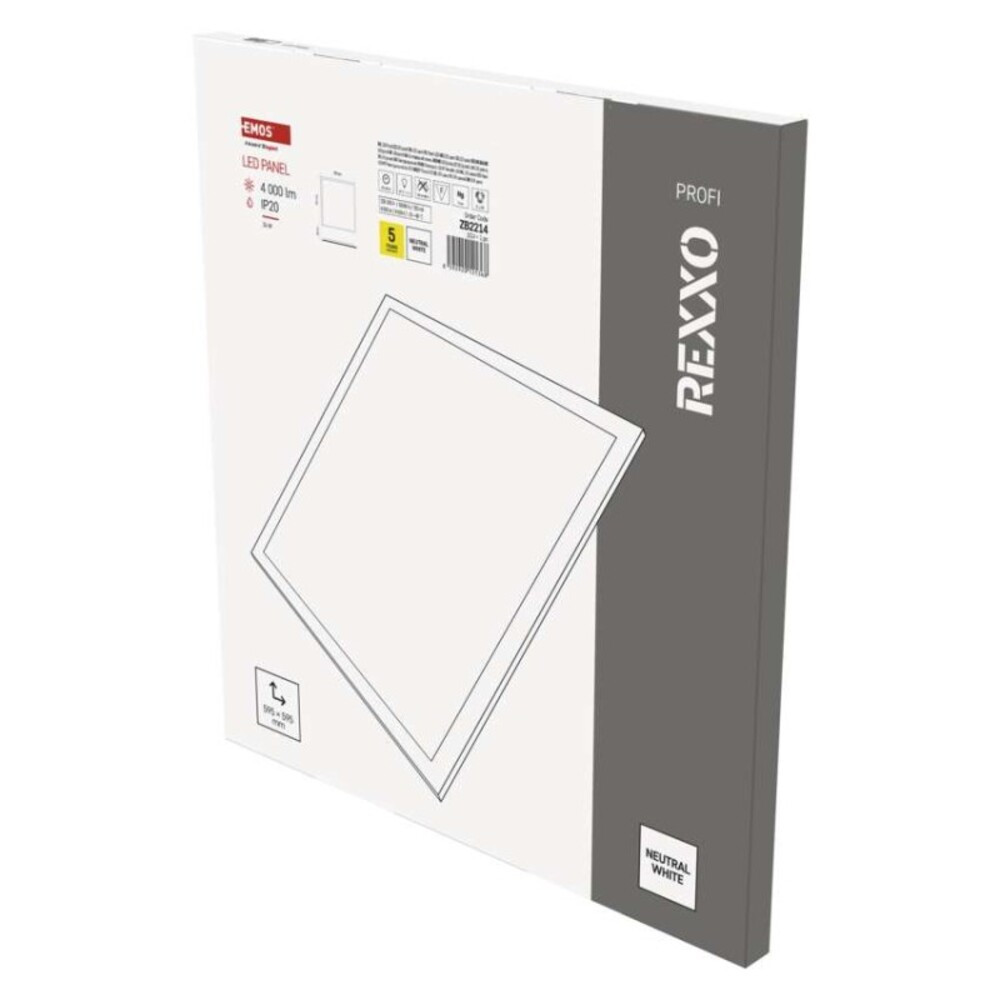 LED panel REXXO 60 × 60 cm, 24 mm, 36 W, 4000 lm, süllyesztett, semleges fehér, IP20, 220–240V, CRI> 80, Természetes fehér, EMOS, ZB2214