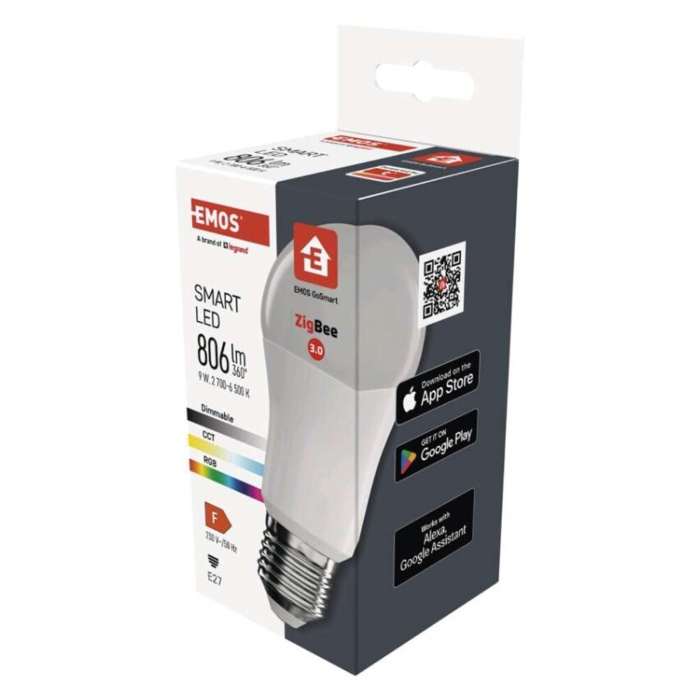 LED izzó GoSmart A60, E27, 9 W (60 W), 806 lm, RGB, dimmelhető, Zigbee, 230V, CRI>80, EMOS, ZQZ514R