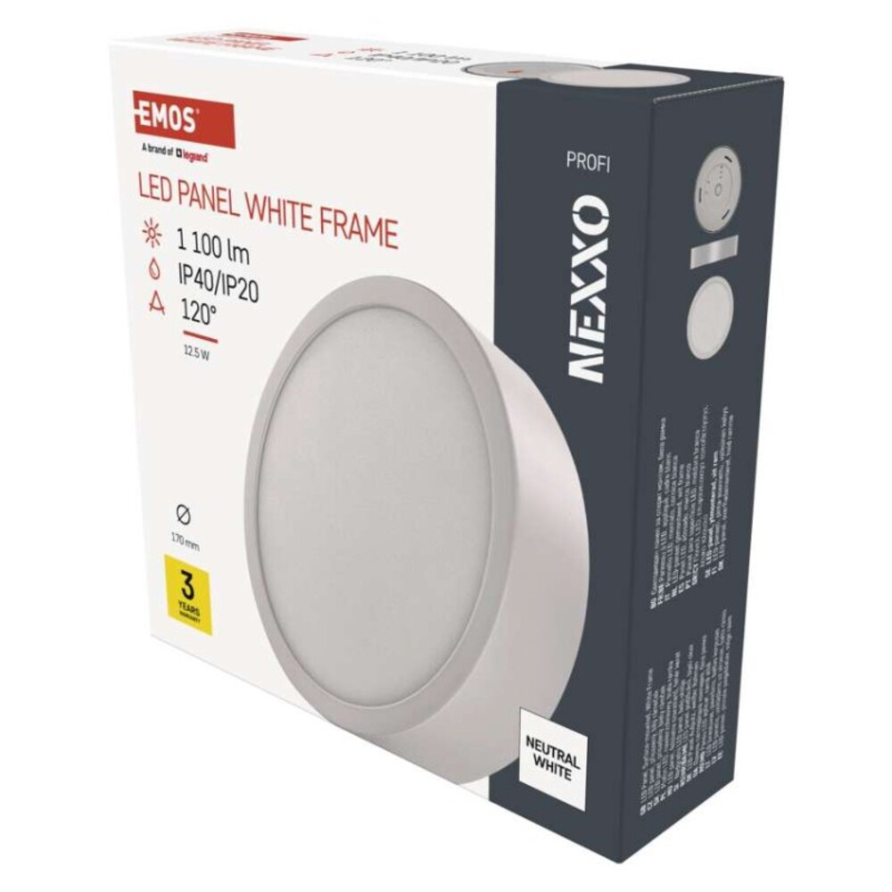 LED felületi lámpatest NEXXO, kerek, fehér, 12,5W, Természetes fehér, 4000K, 1100, 220–240V, CRI> 80, IP40/IP20, EMOS, ZM5135