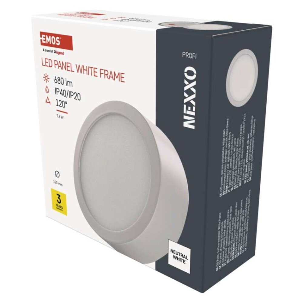 LED felületi lámpatest NEXXO, kerek, fehér, 7,6W, Természetes fehér, 4000K, 680, 220–240V, CRI> 80, IP20/IP40, EMOS, ZM5125