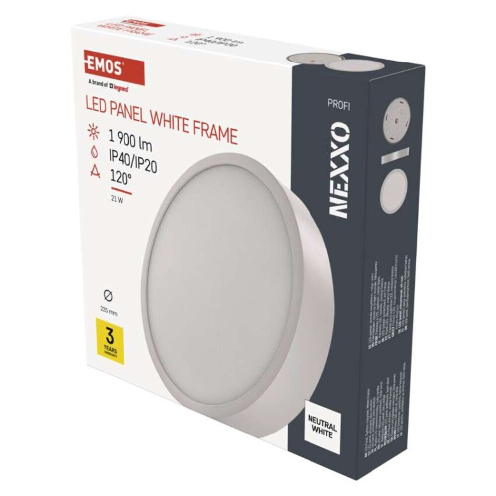 LED-es felületi lámpatest NEXXO, kerek, fehér, 21W, semleges fehér, 4000K, 1900, 220–240V, CRI> 80, Természetes fehér, IP20/IP40, EMOS, ZM5145