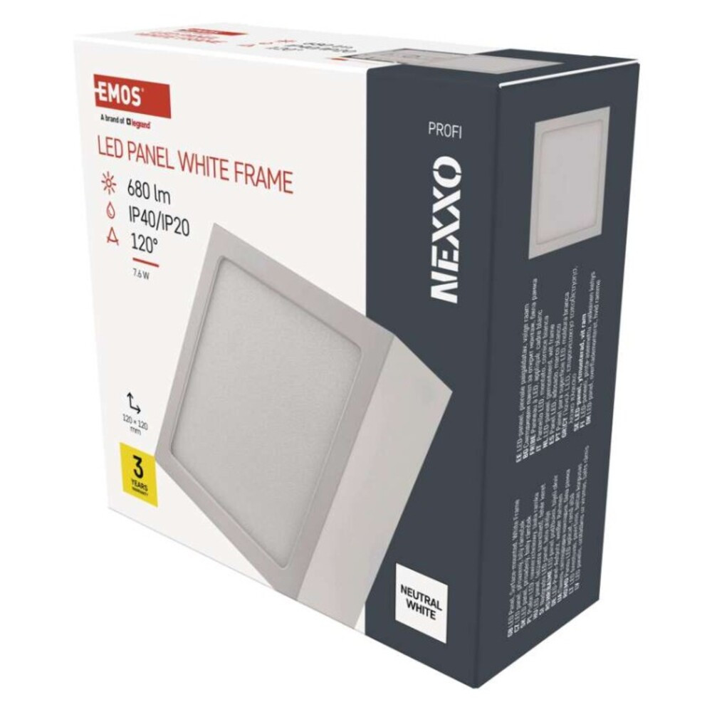 LED felületi lámpatest NEXXO, négyzet, fehér, 7,6W,Természetes fehér, 4000K, 680, 220–240V, CRI> 80, IP40/IP20, EMOS, ZM6125