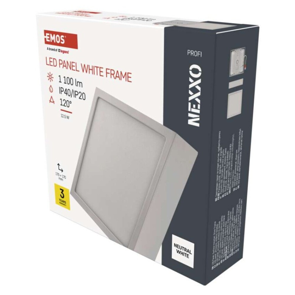 LED felületi lámpatest NEXXO, négyzet, fehér, 12,5W,Természetes fehér, 4000K, 1100, 220–240V, CRI> 80, IP20/IP40, EMOS, ZM6135