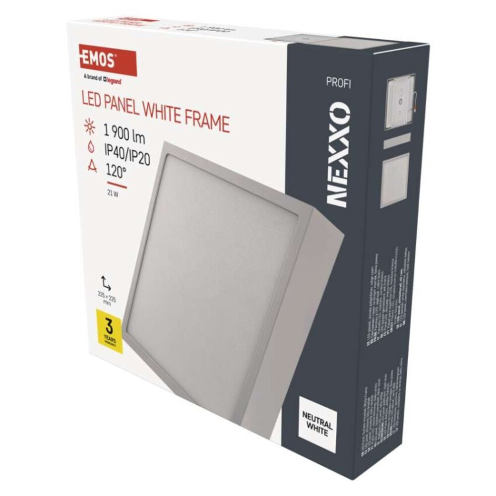 LED felületi lámpatest NEXXO, négyzet, fehér, 21W,Természetes fehér, 4000K, 1900, 220–240V, CRI> 80, IP40/IP20, EMOS, ZM6145