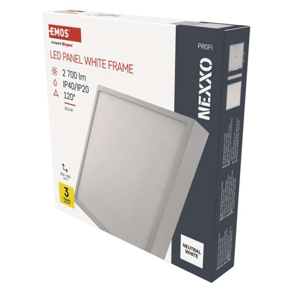 LED felületi lámpatest NEXXO, négyzet, fehér, 28,5W,Természetes fehér, 4000K, 2700, 220–240V, CRI> 80, IP40/IP20, EMOS, ZM6155