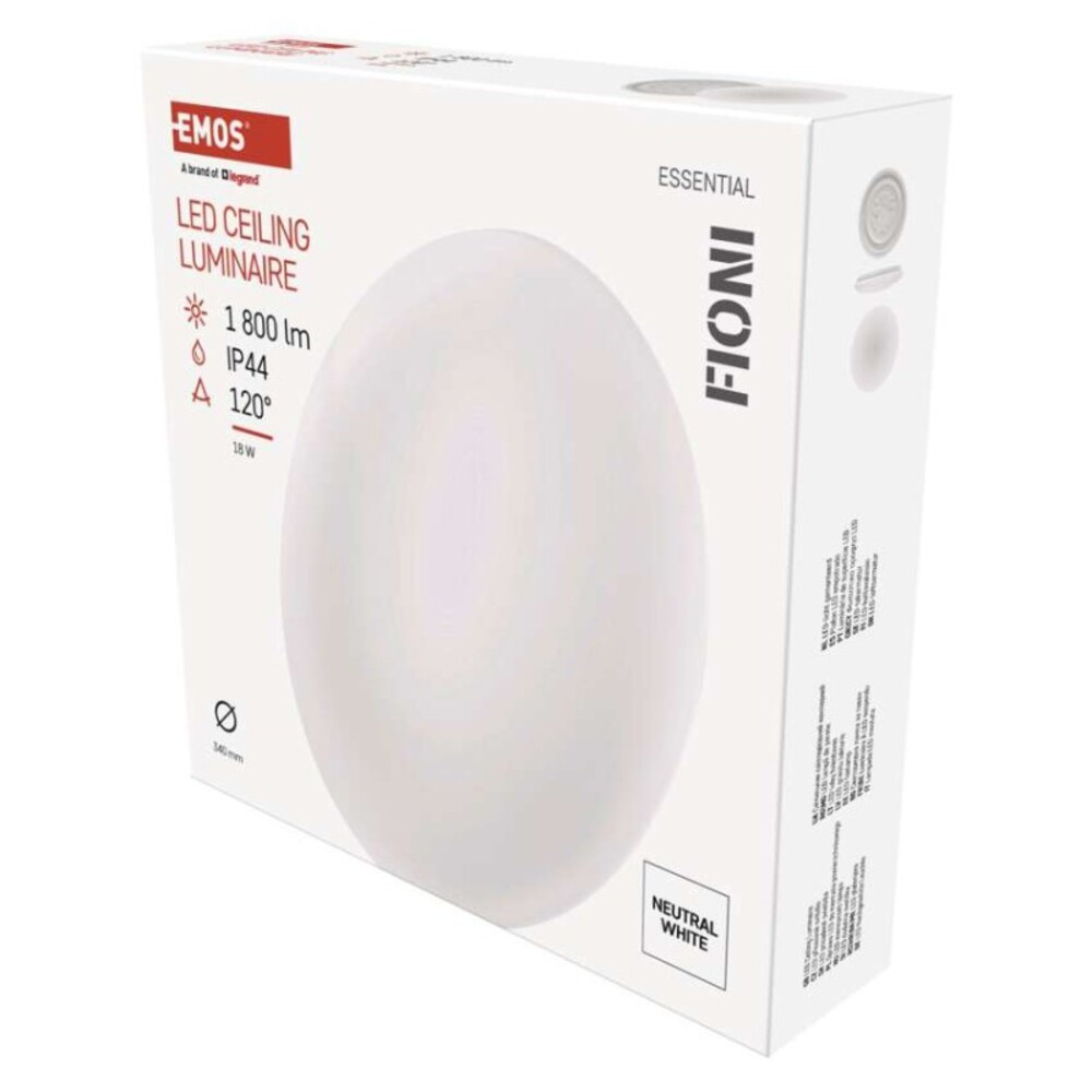 EMOS LED MENNYEZETI LÁMPA FIONI 18W NW IP44, 4000K, 1800, 220–240V, CRI> 80, Természetes fehér, ZM1121