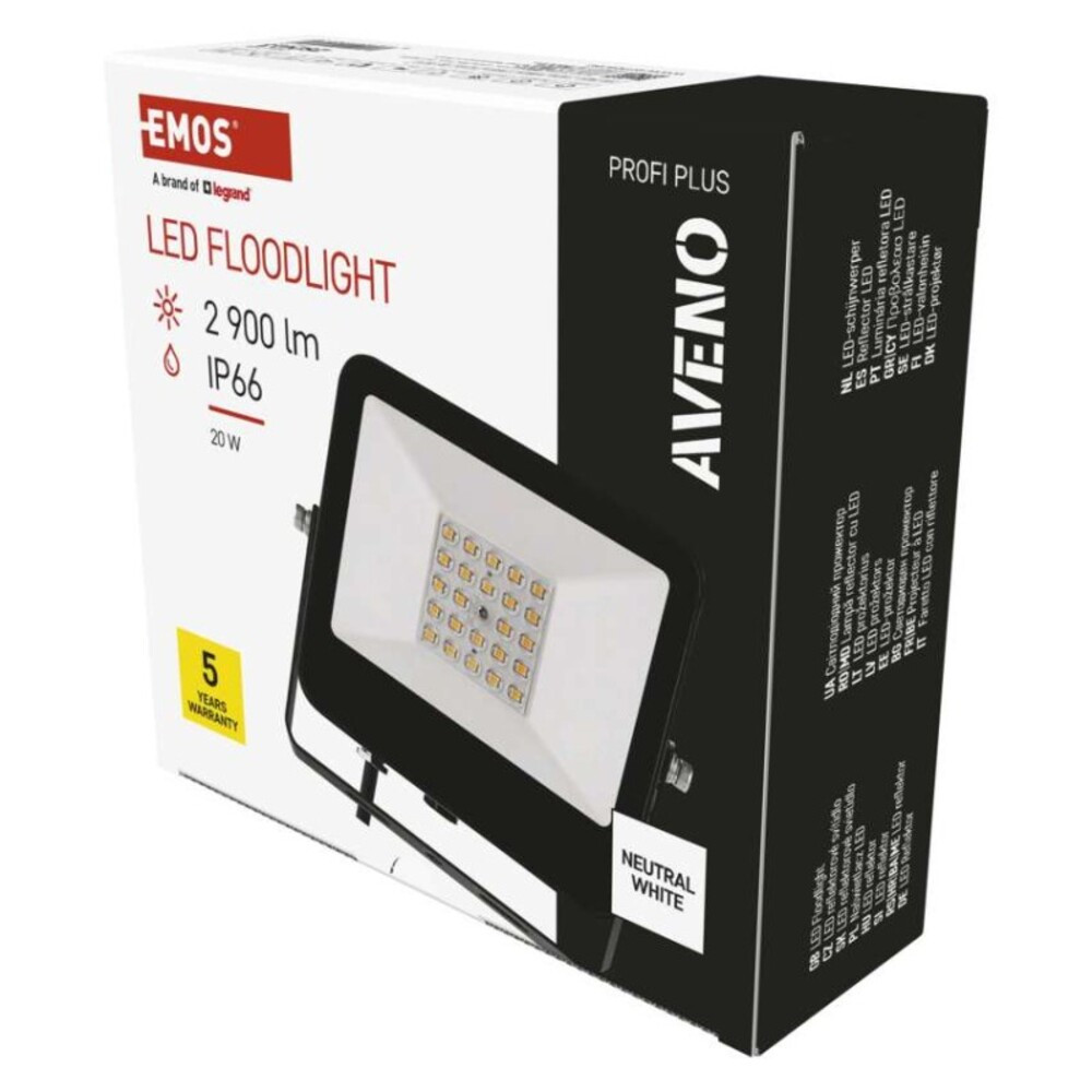 EMOS AVENO LED reflektor 20W 2 900lm természetes fehér, 4000K, 2900, 220–240V, CRI> 80, fekete, IP66, ZS2413