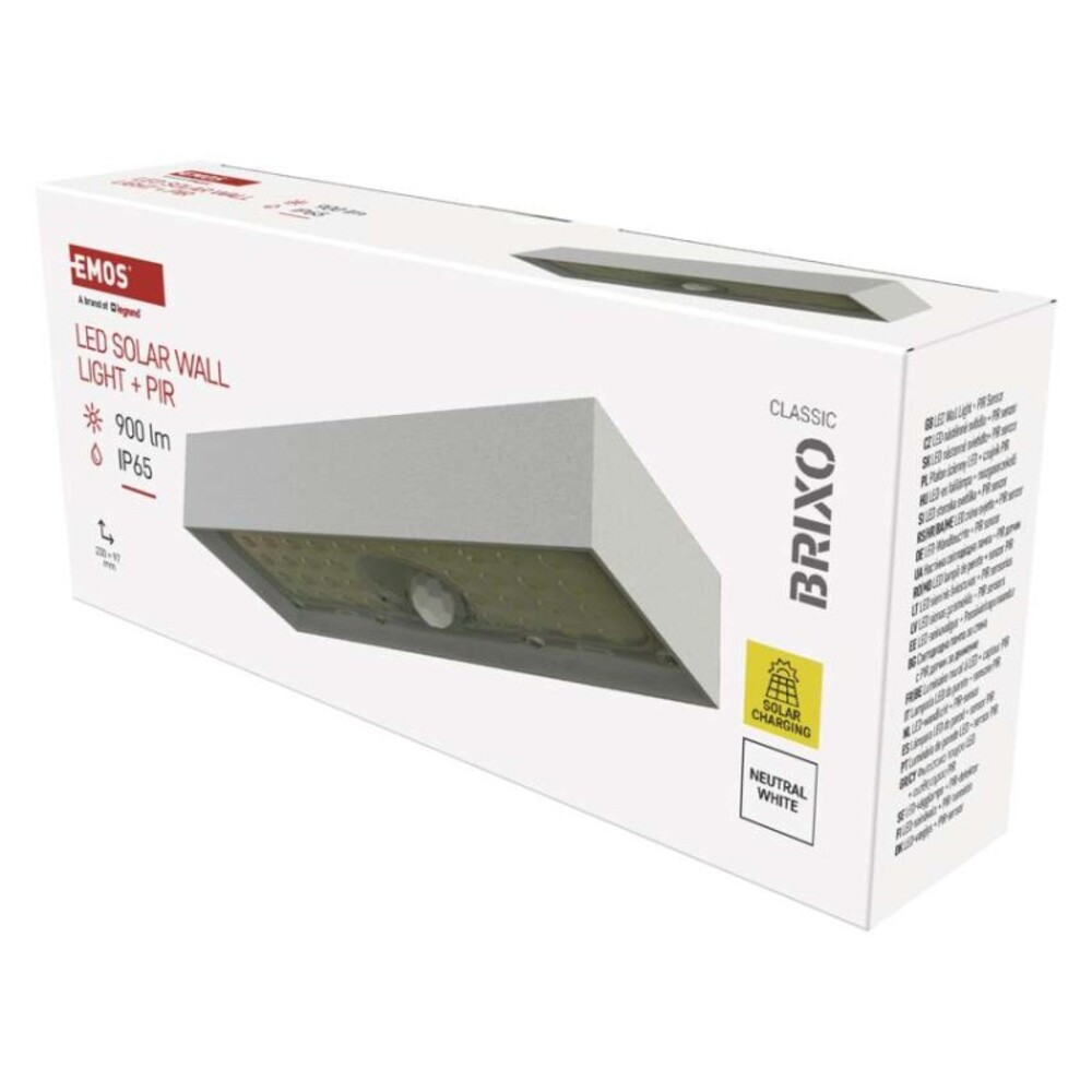 EMOS LED SOLAR lámpatest BRIXO PIR, 900lm IP65 természetes fehér, 4000K, 3,7V, CRI> 80, ZG165S