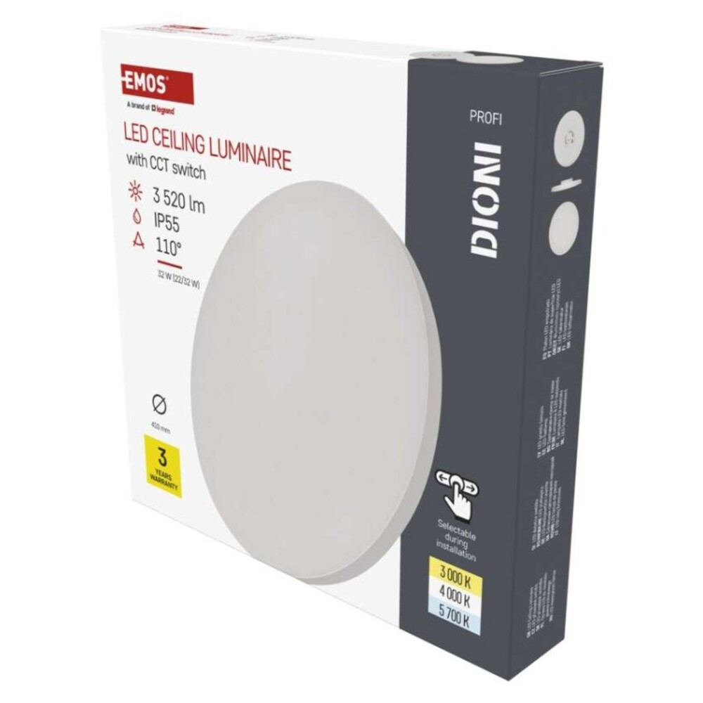 LED felületi lámpatest DIONI kerek, fehér, 32W, CCT, 3520, 220-240V, CRI> 80, IP55, EMOS, ZM7152