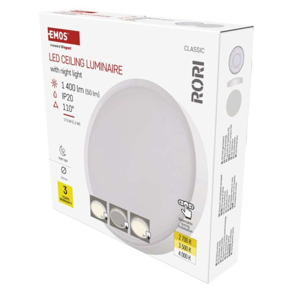 LED felületi lámpatest RORI kerek, fehér, 17W, CCT, 1400, 220-240V, CRI> 80, IP20, EMOS, ZM4400