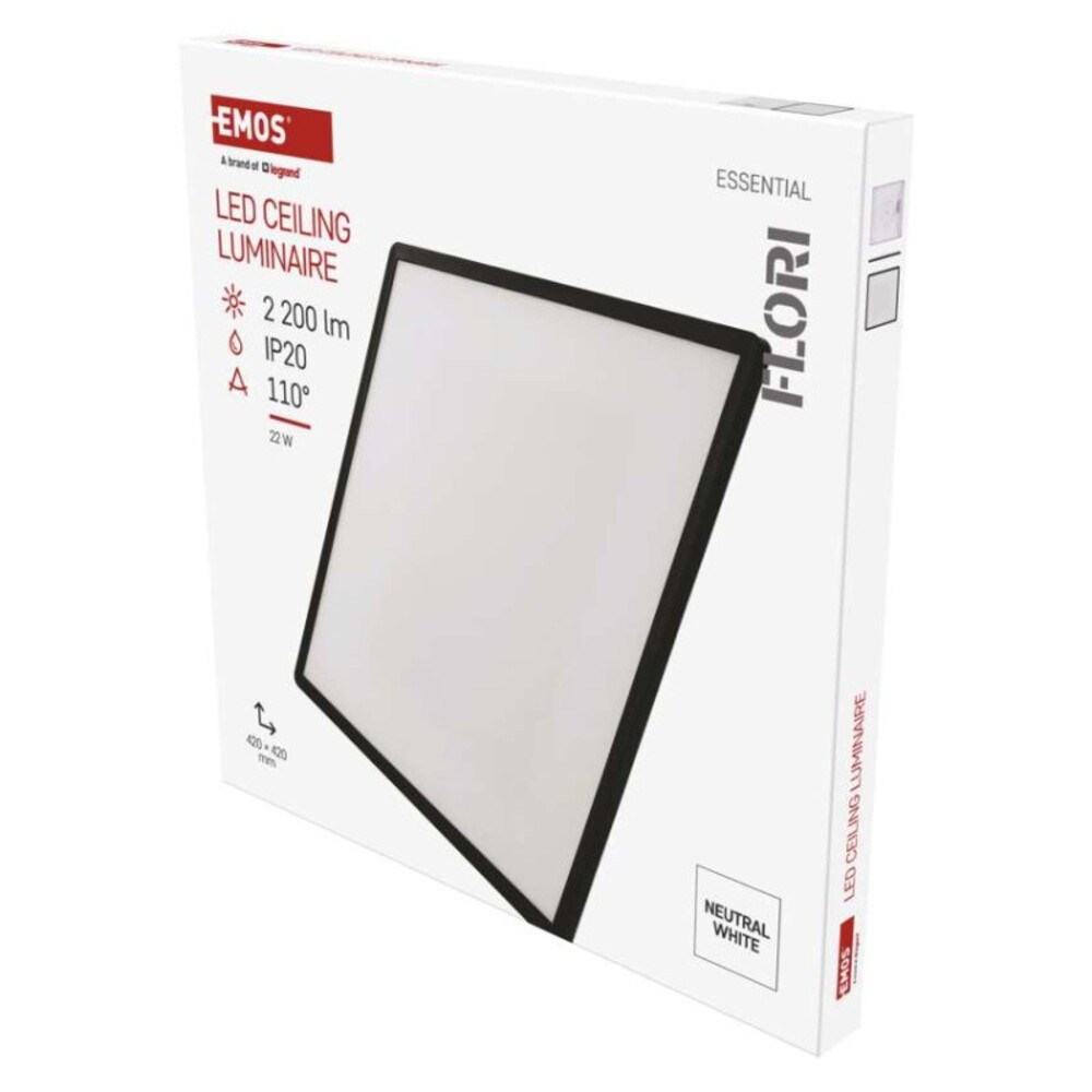 LED felületi lámpatest FLORI négyzet, fehér, 22W, semleges fehér, 4000K, 2200, 220-240V, CRI> 80, Természetes fehér, IP20, EMOS, ZM1407