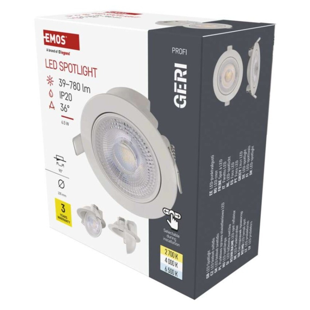 LED reflektor GERI fehér, kerek, 6,5W CCT, 780, 220-240V, CRI> 80, IP20, EMOS, ZV1160