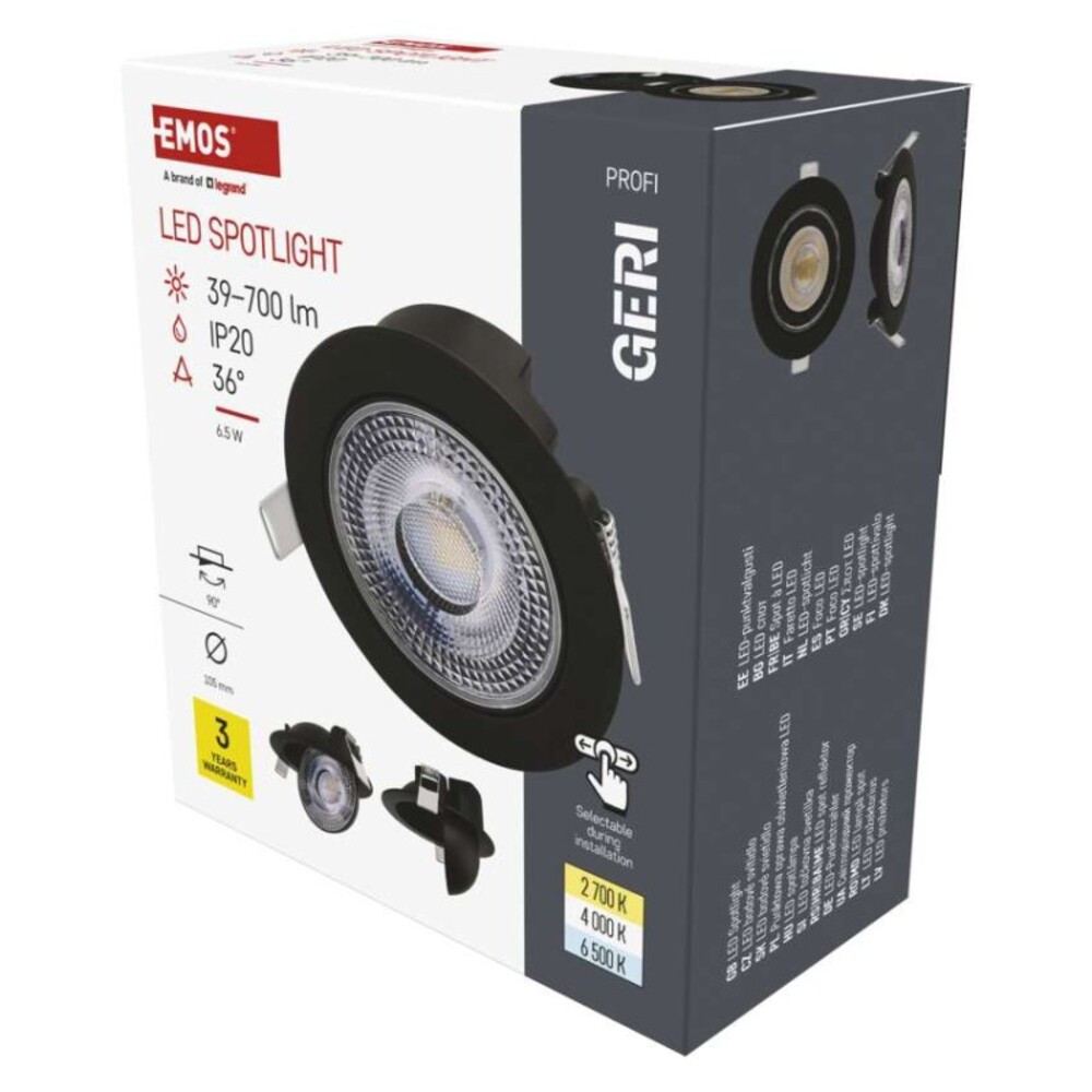 LED reflektor GERI fekete, kerek, 6,5W CCT, 700, 220-240V, CRI> 80, IP20, EMOS, ZV1161