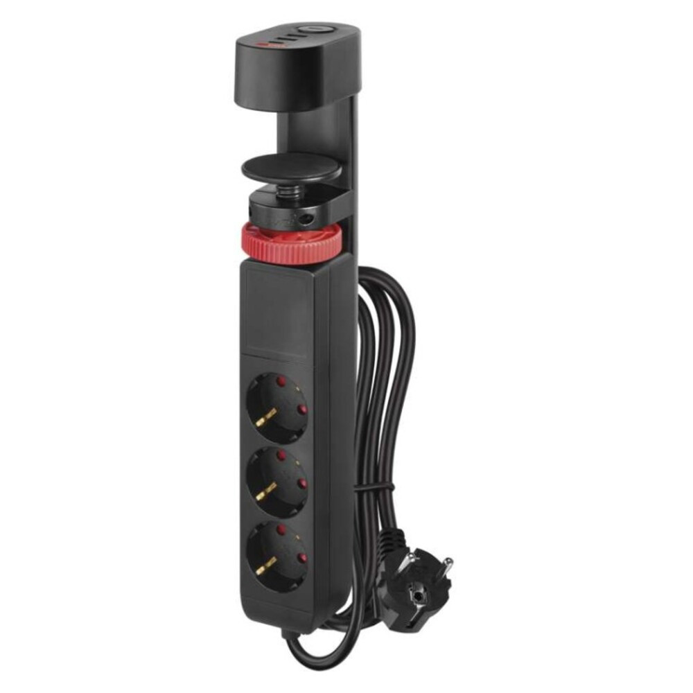 Hosszabbító kábel 1,5 m/3 aljzat/kapcsoló/asztalra szerelhető/USB/fekete/PVC/1,5 mm2, fekete, piros, EMOS, P1321PD