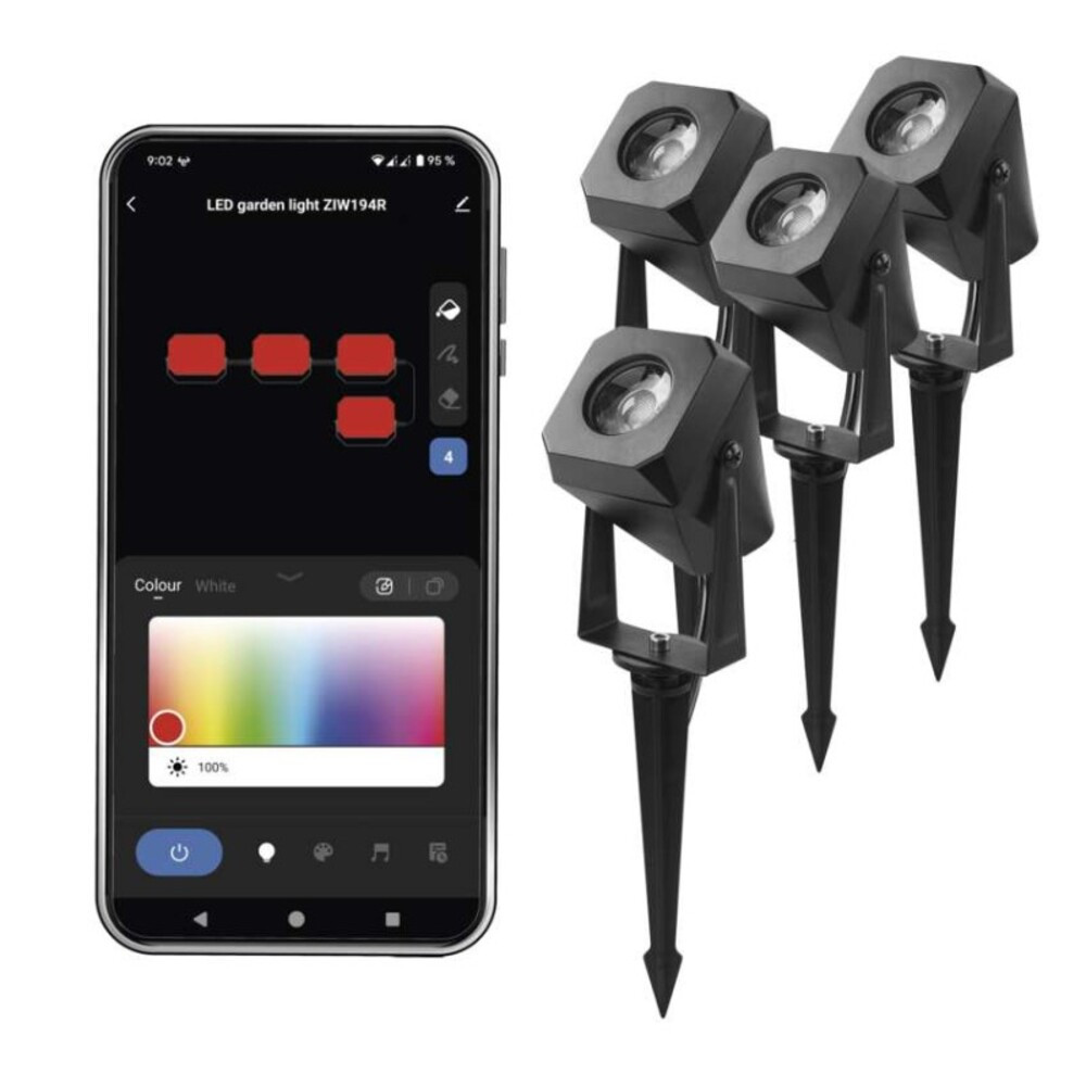 GoSmart kültéri LED spotlámpa, kezdő készlet, 4 darab, 7 W, RGBIC dimmelhető, WiFi, 400, CCT, IP65, EMOS, ZIW194R