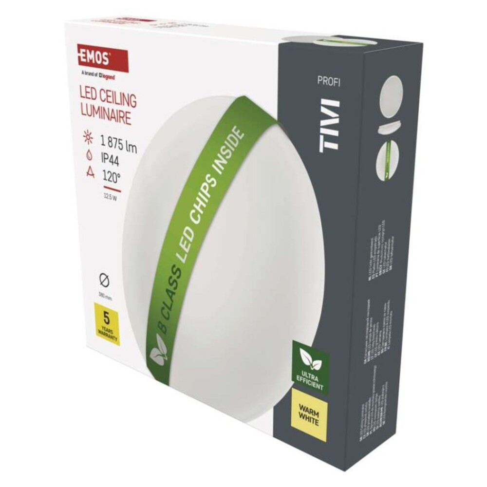 LED mennyezeti lámpatest TIVI, B CLASS, kerek, fehér 12,5W, IP44, Meleg fehér, 3000K, 1875, 220–240V, CRI> 80, EMOS, ZM3418