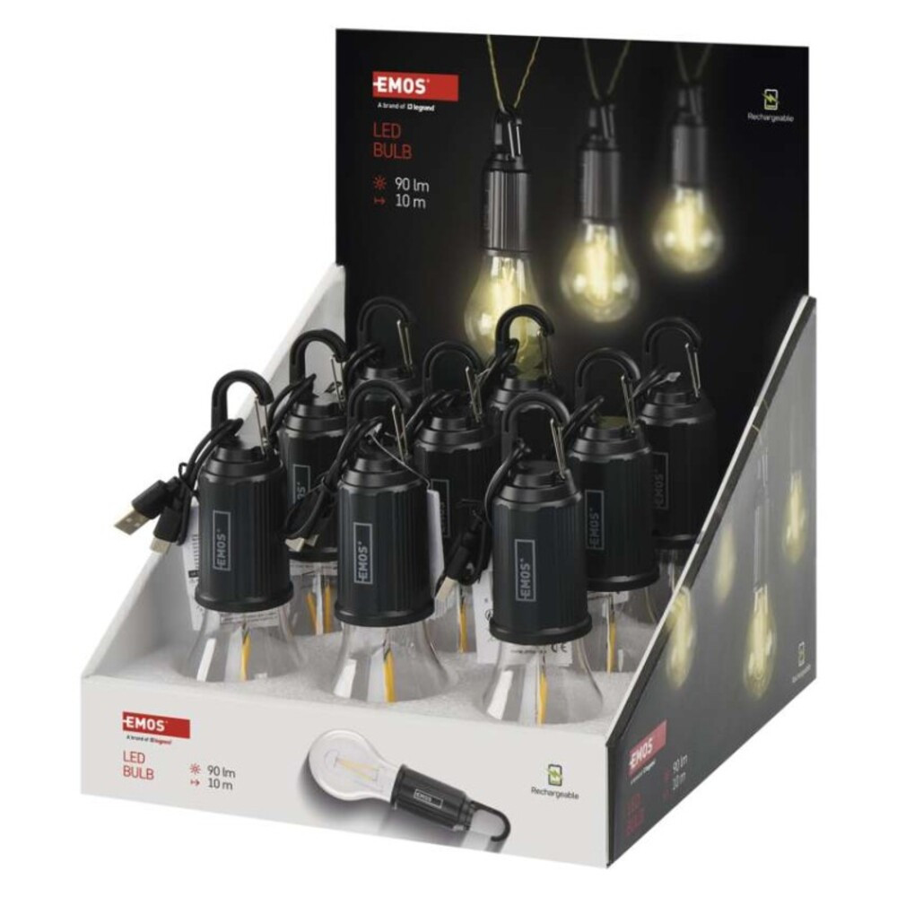 LED izzó USB tápegységgel 9db, display box, 90, fekete, IP44, EMOS, P4719