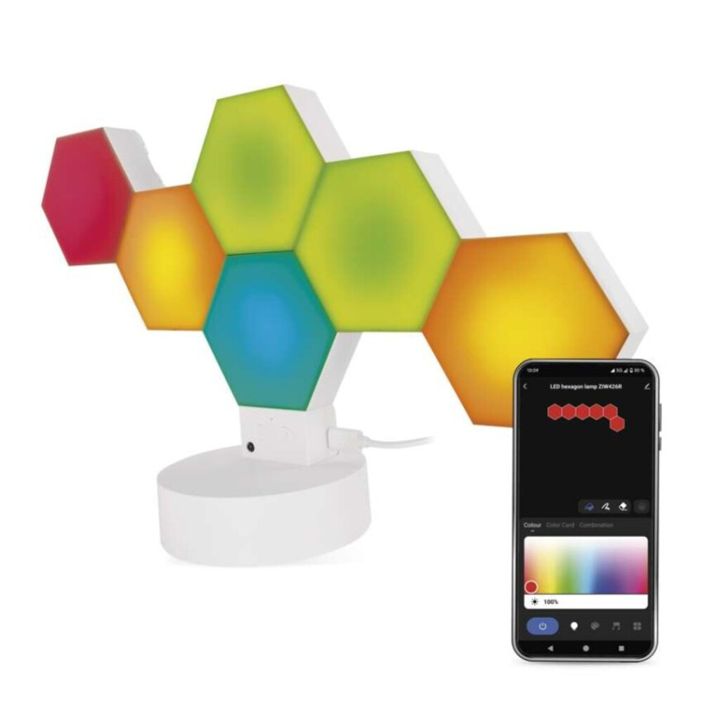 GoSmart LED asztali lámpa Hexagon fehér, 6 részből álló, RGBIC dimmelhető, WiFi, IP20, EMOS, ZIW426R
