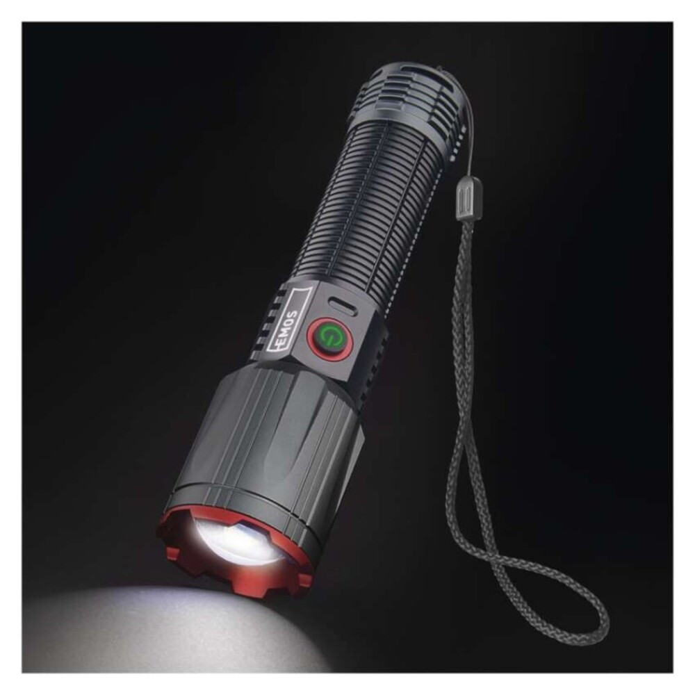 EMOS LED tölthető fém zseblámpa 3000 lm, 5000 mAh, fekete, metál szürke, IP43, P3122