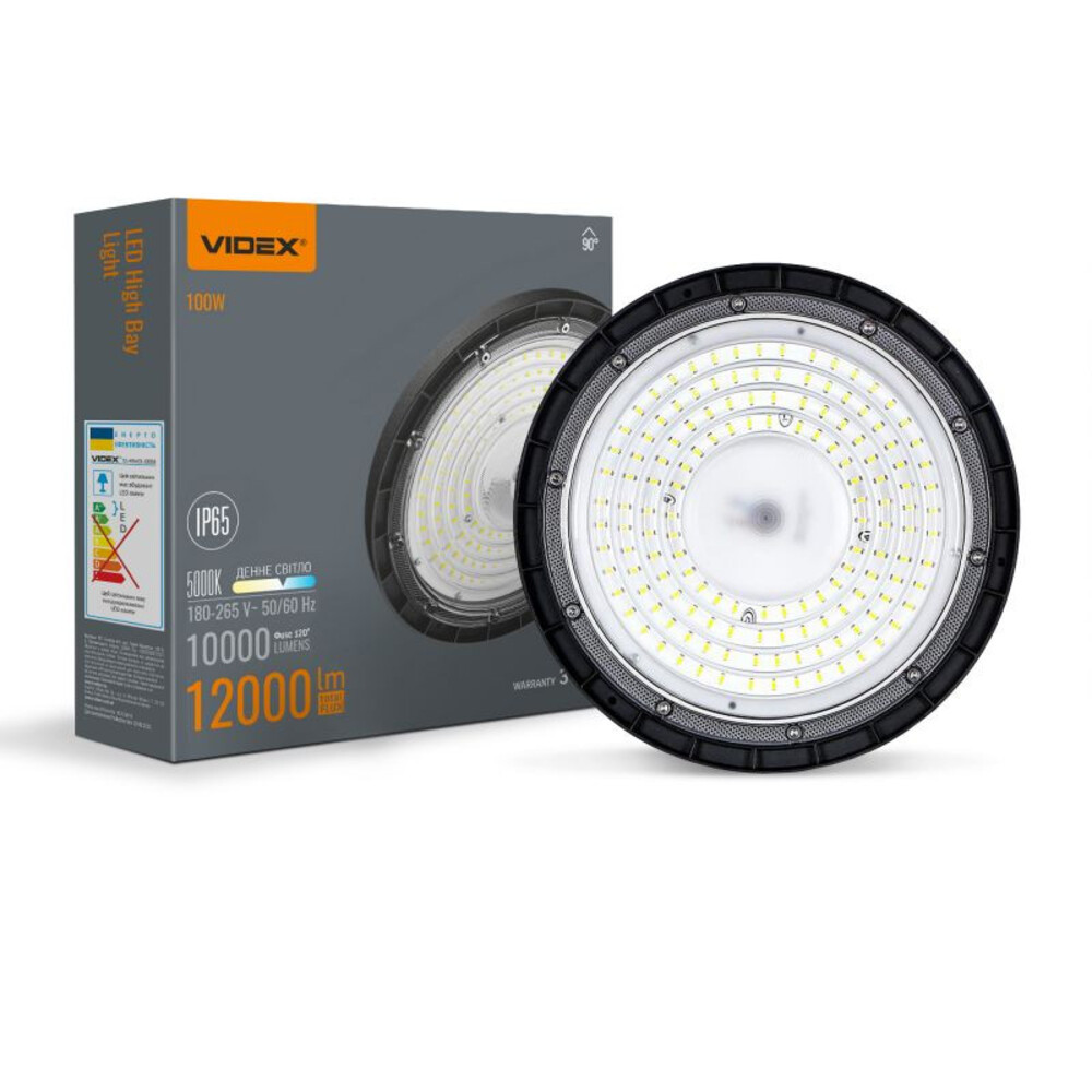 Videx High Bay lámpa 100W 5000K 12000Lm 220V fekete színű