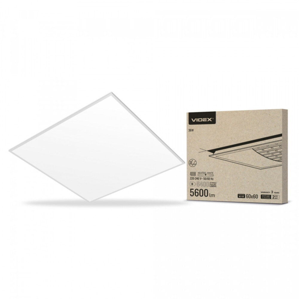 Videx 595 x 595-ös 36W-os natúr fehér LED panel, 5600lm, 4000K