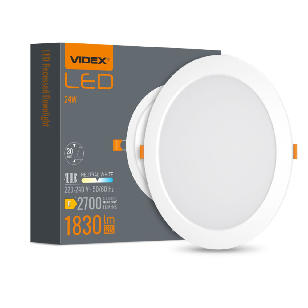 Videx 24 W-os süllyesztett natúr fehér kör alakú LED-es mennyezetlámpa