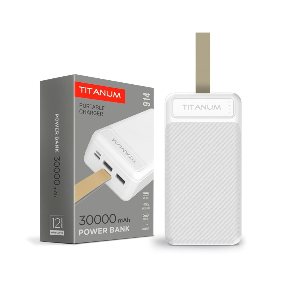 Videx TITANUM power bank fehér színű 30000mAh TPB-914