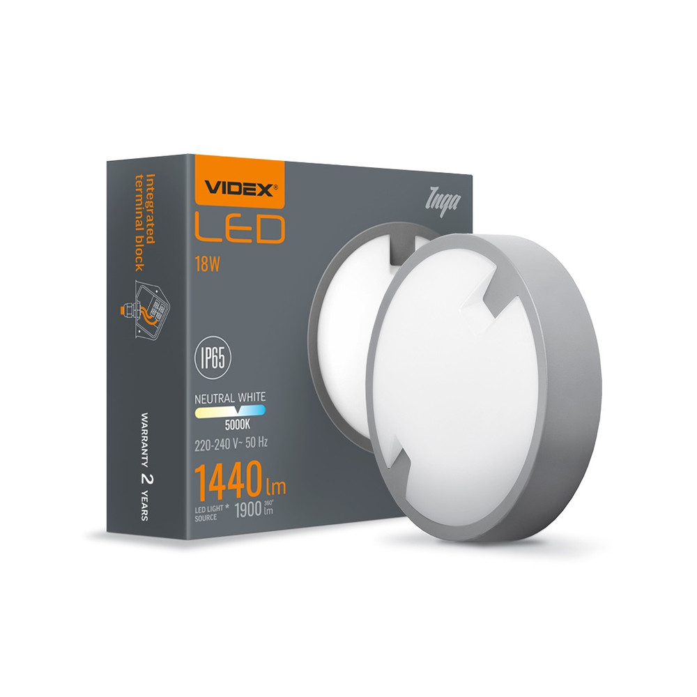 Videx Inga 18 W-os ø220 mm kör alakú natúr fehér antracit színű mennyezeti lámpa IP65-ös védettségű