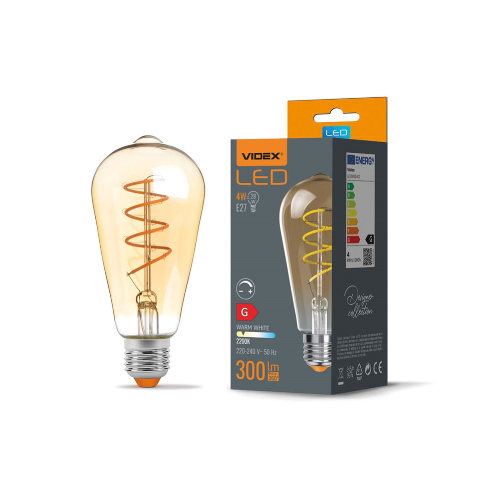 Videx Filamentszálas ST64 LED izzó 4 W-os meleg fehér E27-es foglalattal