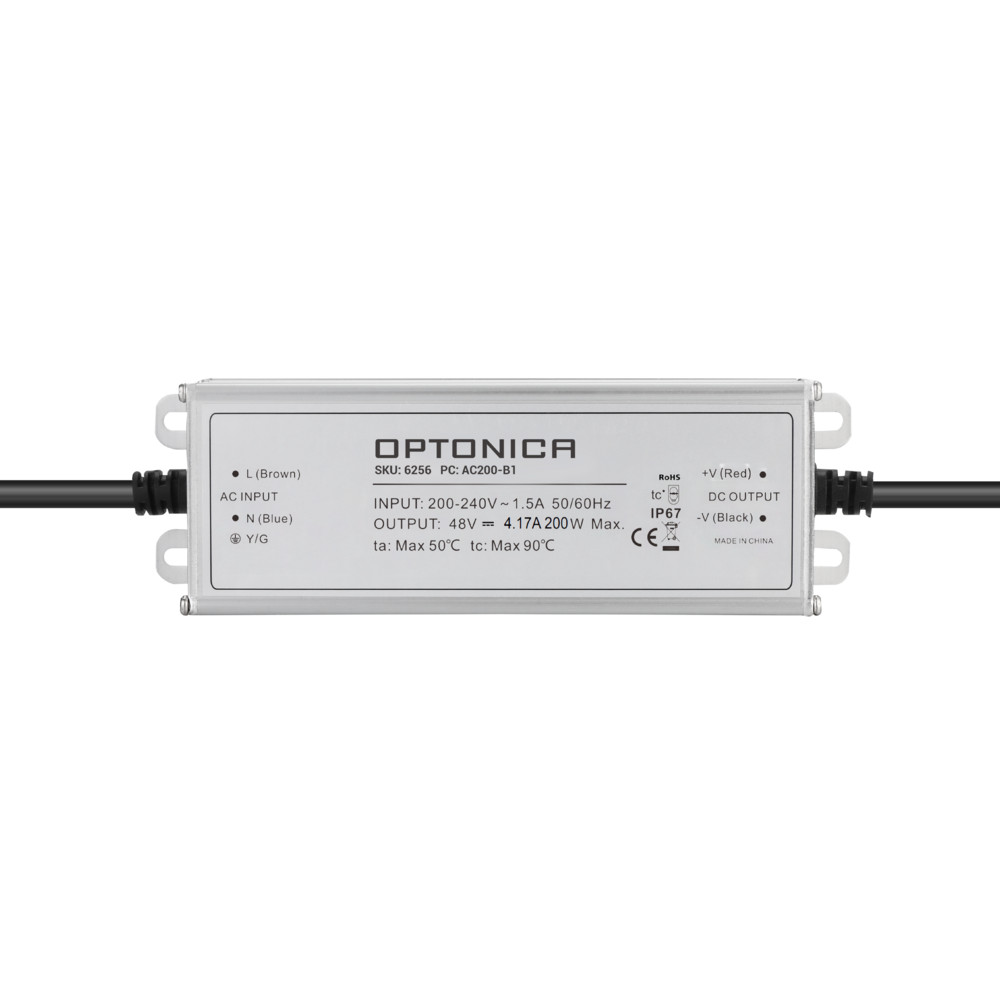 LED vízálló tápegység IP67 200w 48v 4.17 a 3 év garancia, fehér, Optonica, 6256