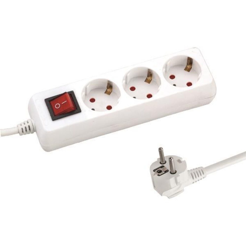Földelt elosztó 3-as 1,5m-es kapcsolóval, fehér, Eurolamp, 295842
