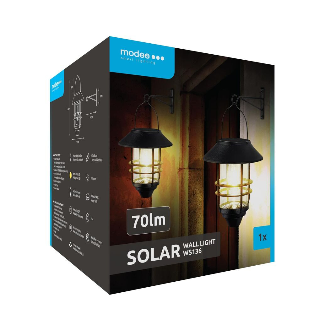 LED szolár napelemes fali lámpa, 2700K, 70lm, IP44, Modee, ML-WS136