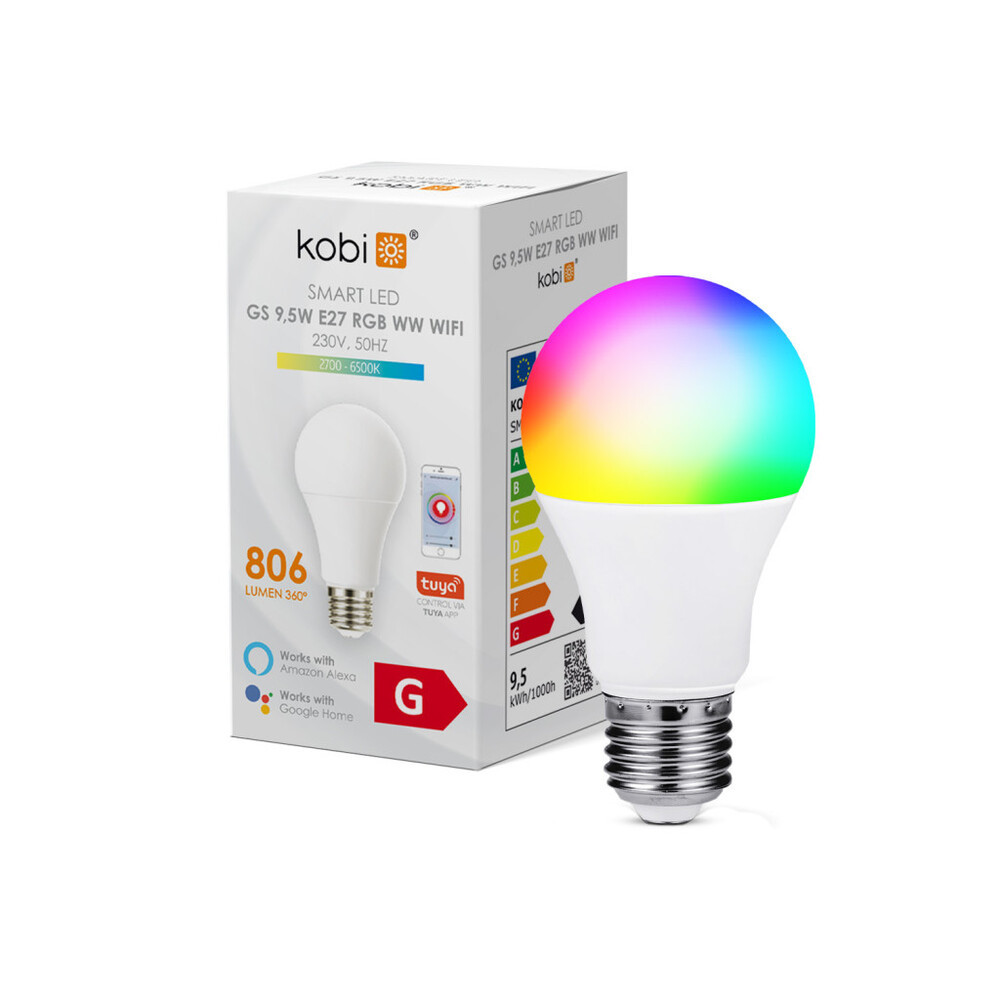 LED izzó Smart LED izzó GS 9.5W E27 RGBWWWIFI 10W, CCT, 806lm, CRI≥80, KOBI-001193