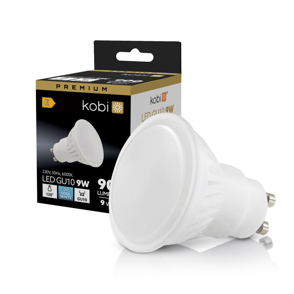 LED izzó GU10 9W 6000K Kobi Prémium, hideg fehér, 900lm, CRI≥80, szabályozható, KOBI-001237
