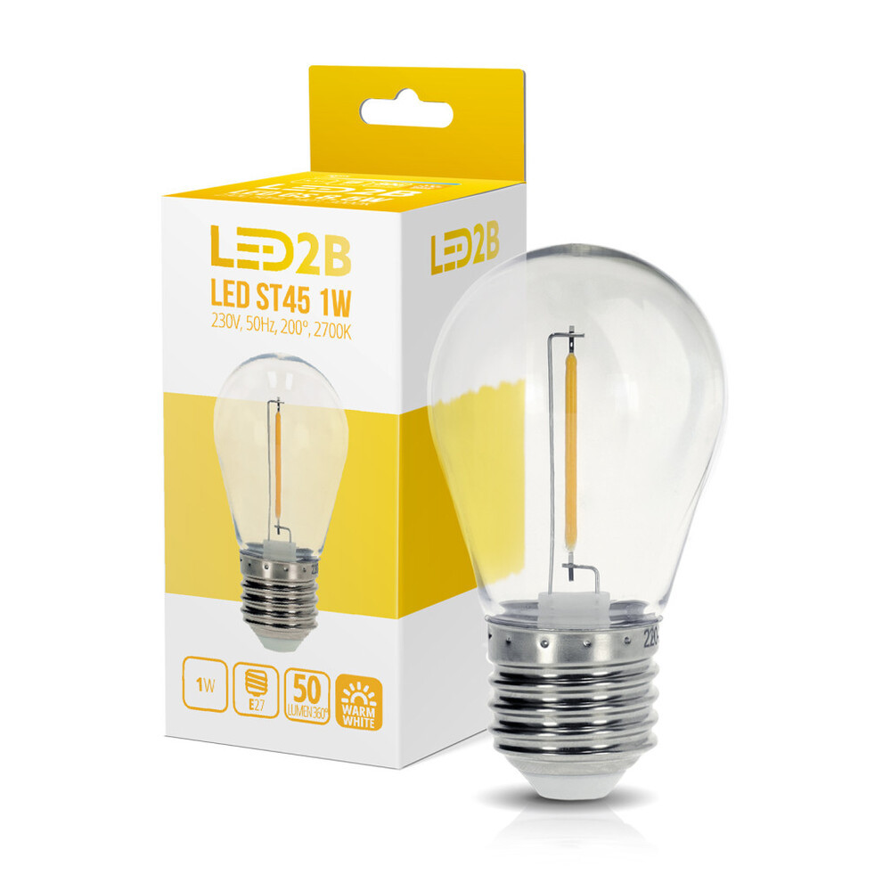 LED izzó ST45 1W E27 2700K LED2B, meleg fehér, 50lm, CRI≥80, KOBI-001251