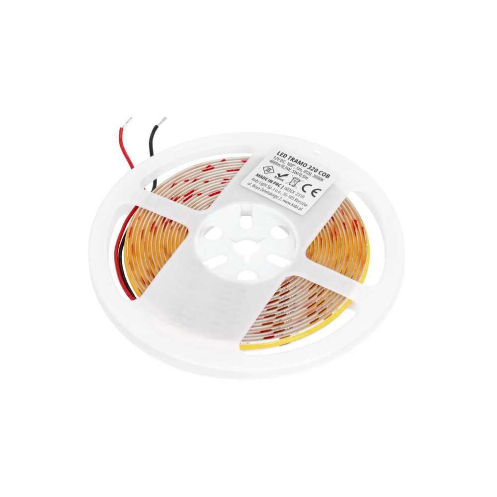 LED szalag TRAMO 320 COB 5m 3000K IP20 Kobi Prémium, 10W, meleg fehér, 460lm, CRI≥90, szabályozható, 12V, KOBI-001423
