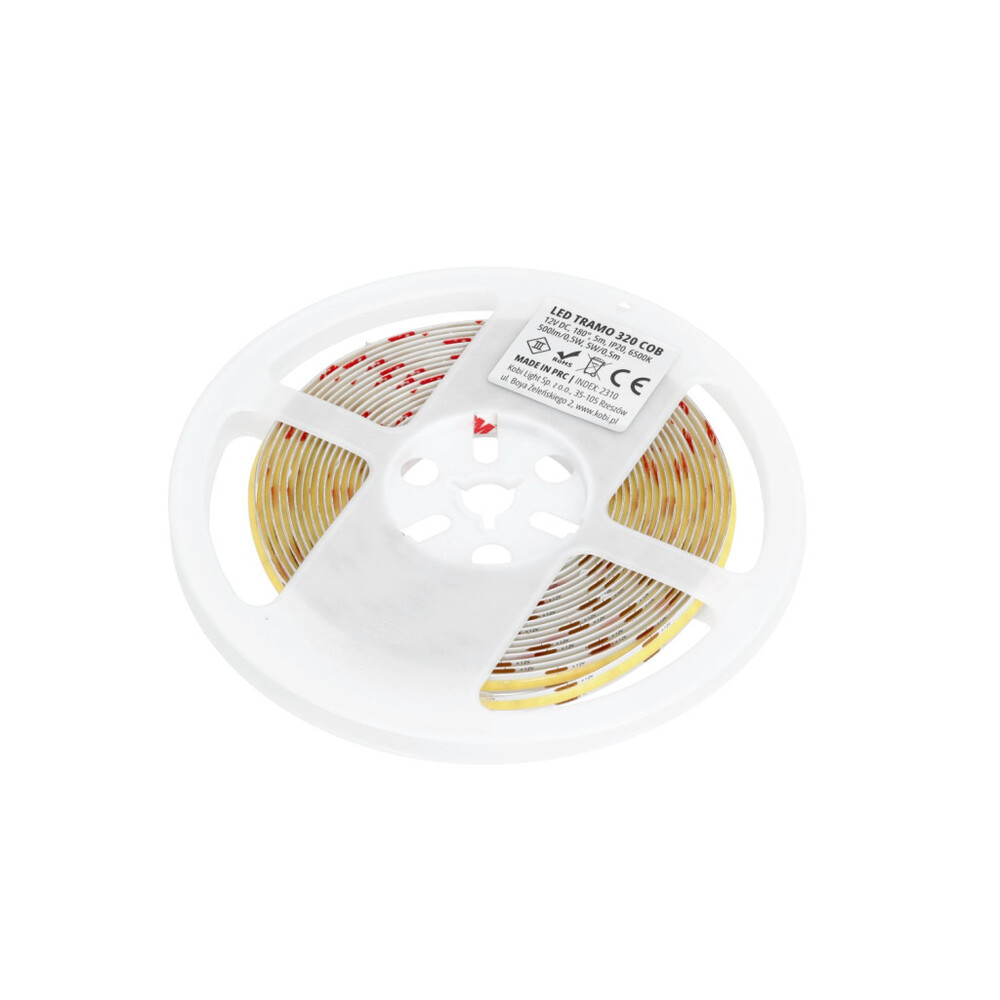 LED szalag TRAMO 320 COB 5m 6500K IP20 Kobi Prémium, 10W, hideg fehér, 500lm, CRI≥90, szabályozható, 12V, KOBI-001425