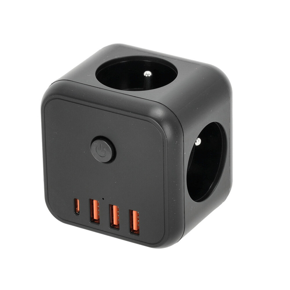 KOBI LINEA PRO CUBE hosszabbító kábel 3 aljzat+3 USB/1 USB-C/Zu+W fekete KOBI-001917