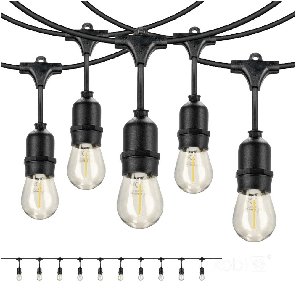 Garland BAJA LED fényfüzér szett 10x1W 10m E27 Kobi Design, 2700K, meleg fehér, 500lm, CRI≥80, IP44, KOBI-002218