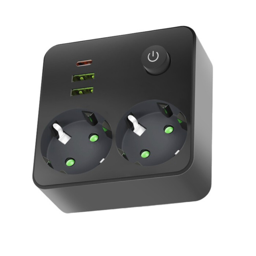 Kobi LINEA PRO FL2 elosztó 2 aljzat + 2 USB/1 USB-C fekete, 2500W, KOBI-004318