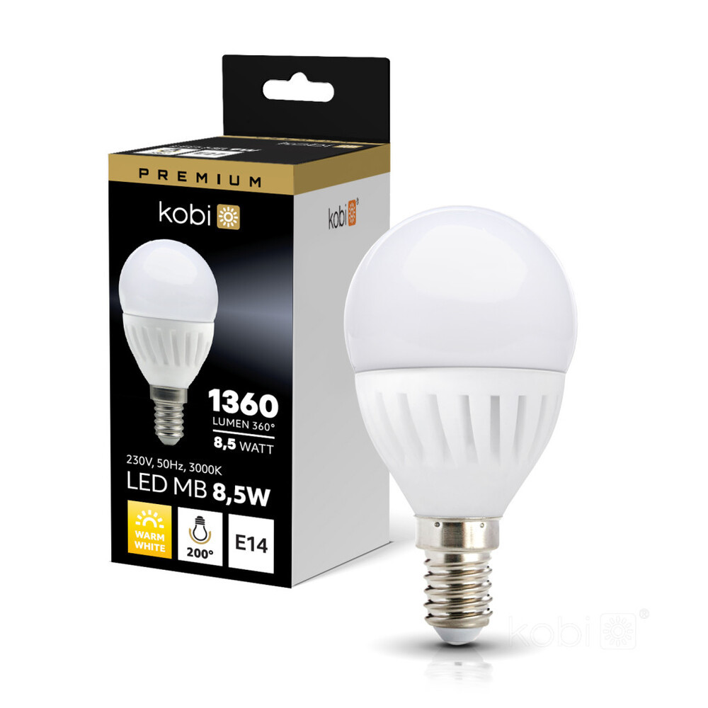 LED izzó MB E14 3000K Kobi Prémium, 8,5W, meleg fehér, 1360lm, CRI≥80, KOBI-004455