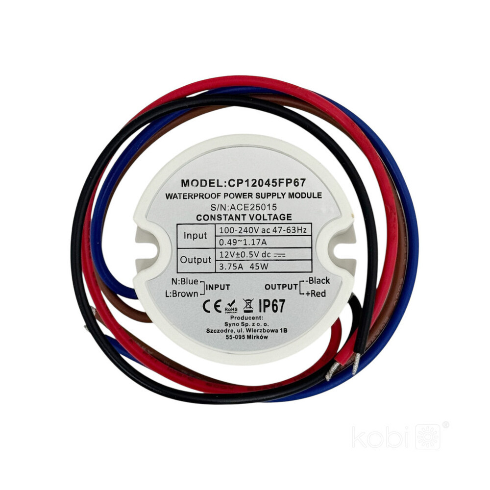 LED tápegység 12V 45W 3.75A IP67, KOBI-004578