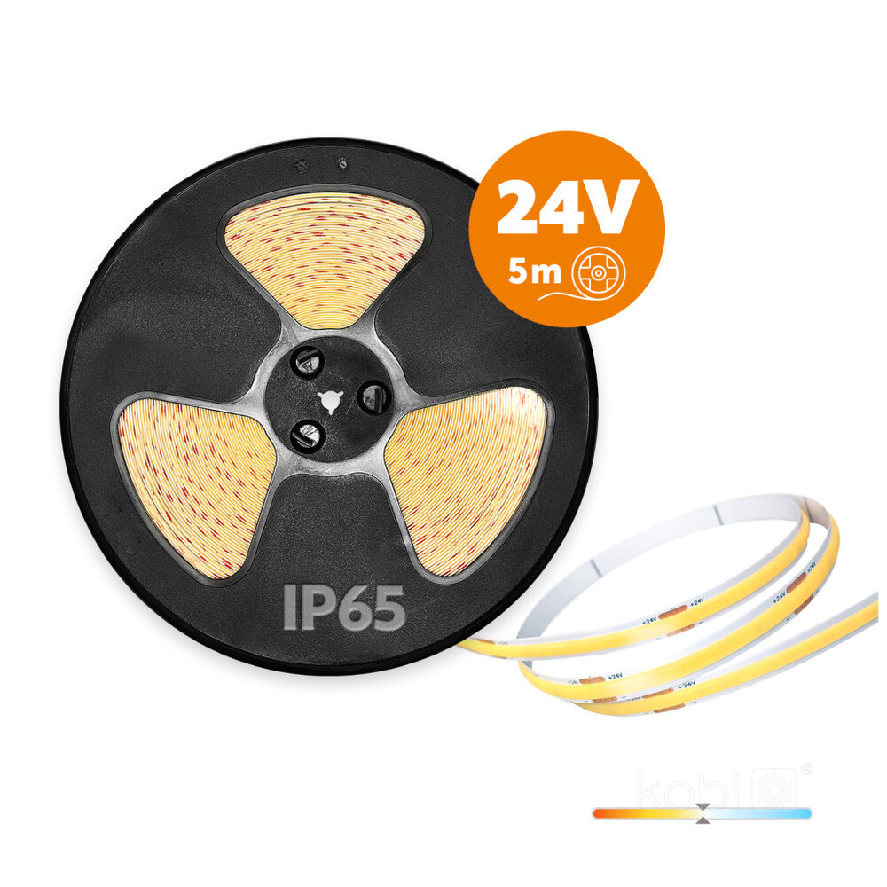 LED szalag TRAMO 320 COB 5m 4000K 24V IP65 Kobi Prémium, 10W, természetes fehér, 460lm, CRI≥90, szabályozható, KOBI-004619