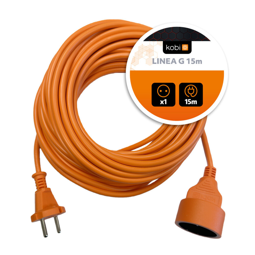 Hosszabbító kábel LINEA G 1 aljzat/15m/földelés nélkül/2x1mm narancssárga KOBI-004700