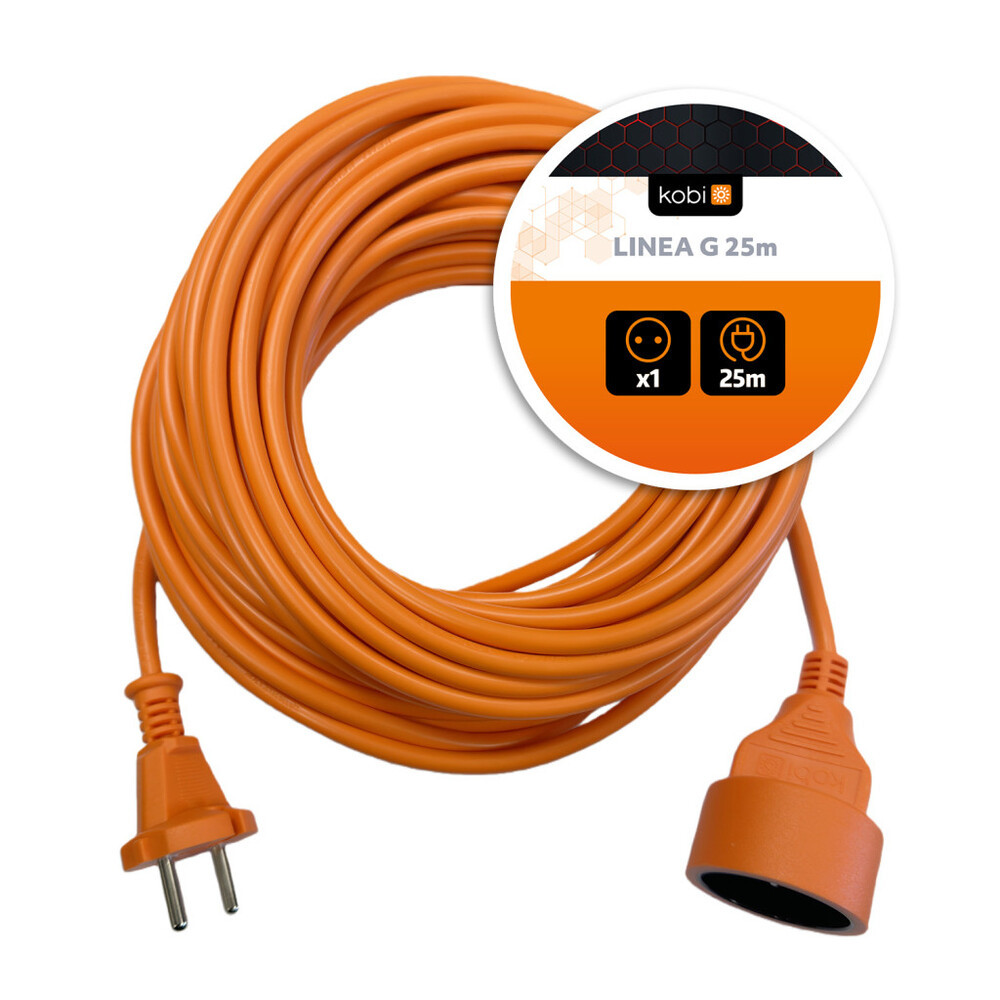Hosszabbító kábel LINEA G 1 aljzat/25m/földelés nélkül/2x1mm narancssárga KOBI-004702