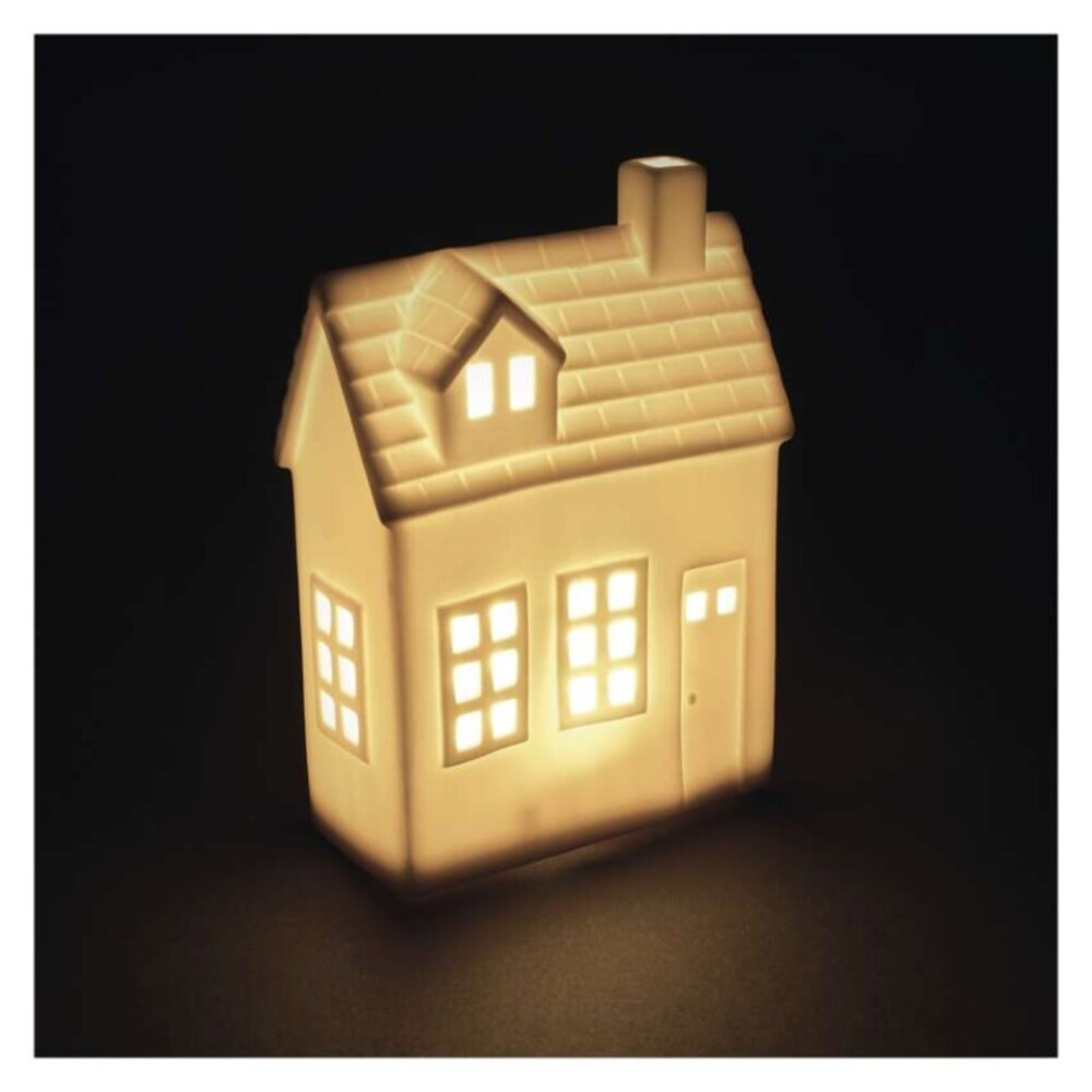 LED kerámia házikó, 18 cm, 1x CR2032, beltéri, meleg fehér, időzítő, IP20, EMOS, DCLW37