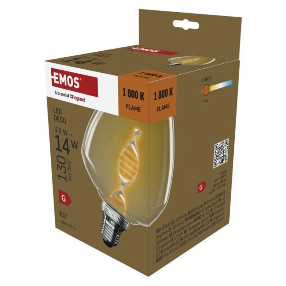 LED izzó DECO S123, E27, 3,5 W (14 W), 130 lm, borostyán, 1800K, 220-240V, CRI>80, EMOS, Z59D01