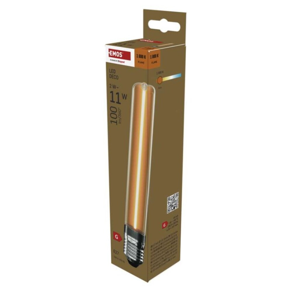 LED izzó DECO T30, E27, 2 W (11 W), 100 lm, borostyán, 1800K, 230V, CRI>80, EMOS, Z5AI01
